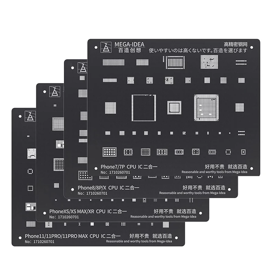 MEGA-IDEA Steel Mesh CPU CHIP IC BGA Reballing Stencil Planting Tin Net For Iphone iPhone 13 12 11 Pro MAX XS XR X 8P 8 7P 7 6S