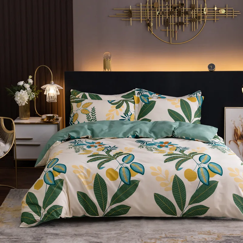 

Nordic Pastoral Floral Leaves Duvet Cover Set 200x230 Luxury Egyptian Cotton Bed Linens Queen Size Bedding Set Fitted Sheet 4pcs