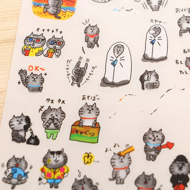 6 Sheets/Pack Various Cute Cats Decoration Scrapbooking Stickers Transparent PVC Stationery Planner Stickers