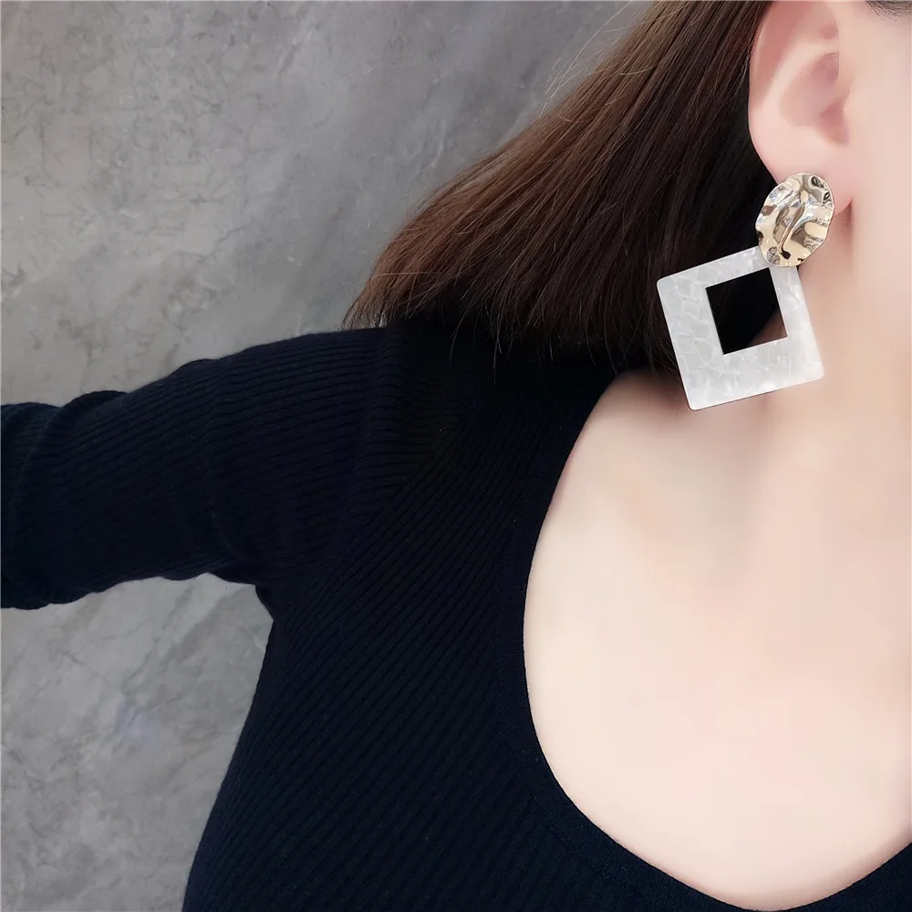 2019 Hot Sale Fashion  Square Acetate Clip On Earrings No Hole for Women Acrylic Resin Geometry Ear Clips