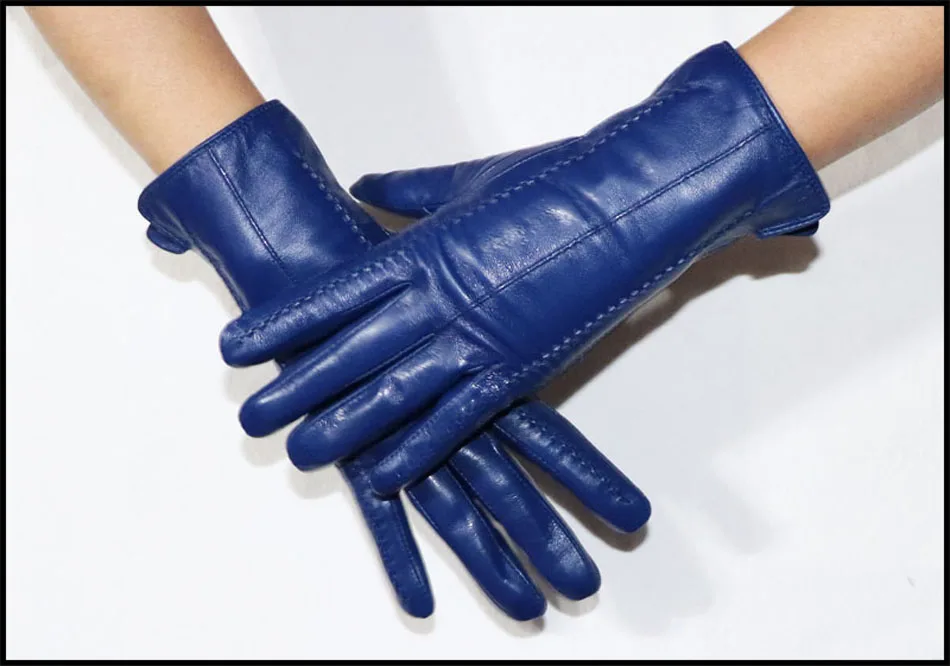 Leather gloves women's sheepskin flannel lining winter warmth high-grade black touch screen color leather gloves driving new