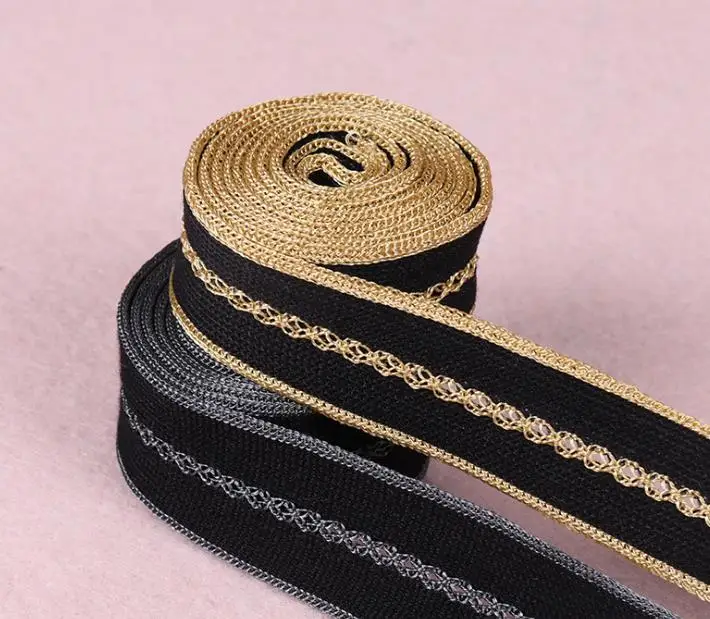 

Luxury Gold Silver Lace hollow-mesh horizontal Mercerized wool cotton knit belt DIY clothing Skirts pants hats bows accessories