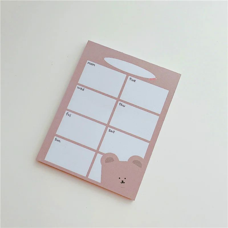 Korean Ins Cute Brown Bear Memo Pad Student Cartoon Mini Notepad Message Paper Weekly To Do List Kawaii Stationery 50 Sheets