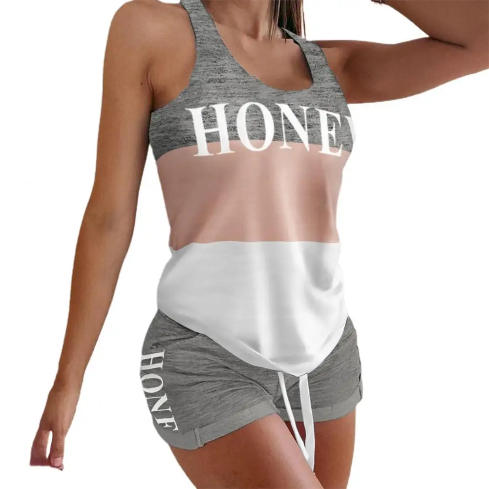 Tracksuit Letter Design Pajama Sets Women Sleeveless Drawstring Lounge Shorts Sets Female Summer Out-going Night Wear Home Suit