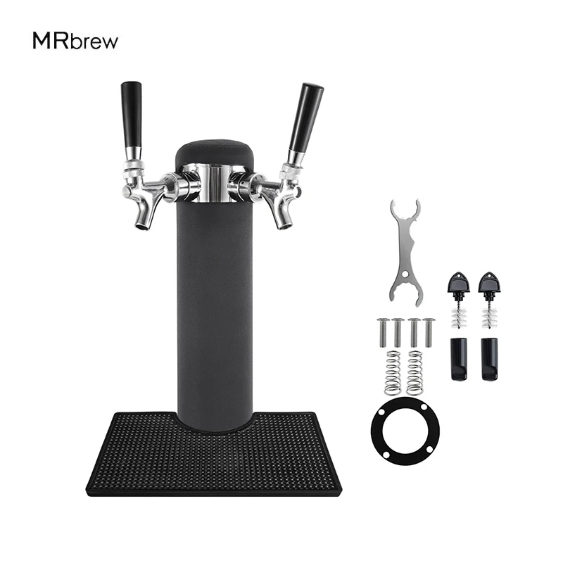 Homebrew Chrome Stainless Steel Beer Tower With Double Beer Tap Faucet & PVC Bar Mat,Beer Dispenser Bar Accessoires Good Quality