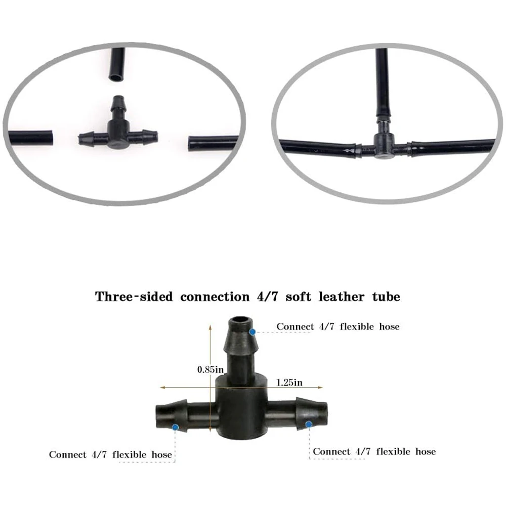 Trójdrożne złącze do nawadniania kropelkowego Złącze króćce węża Odpowiednie do systemu nawadniania zraszaczy Rury 4 mm/7 mm