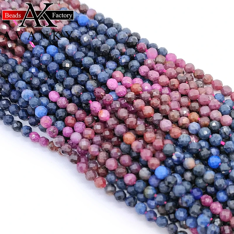 Gradient Ruby Sapphire Natural Stone Beads 2 3 4mm Faceted Cutting Loose Burned Red Blue Ruby Sapphire Beads for Jewelry Making