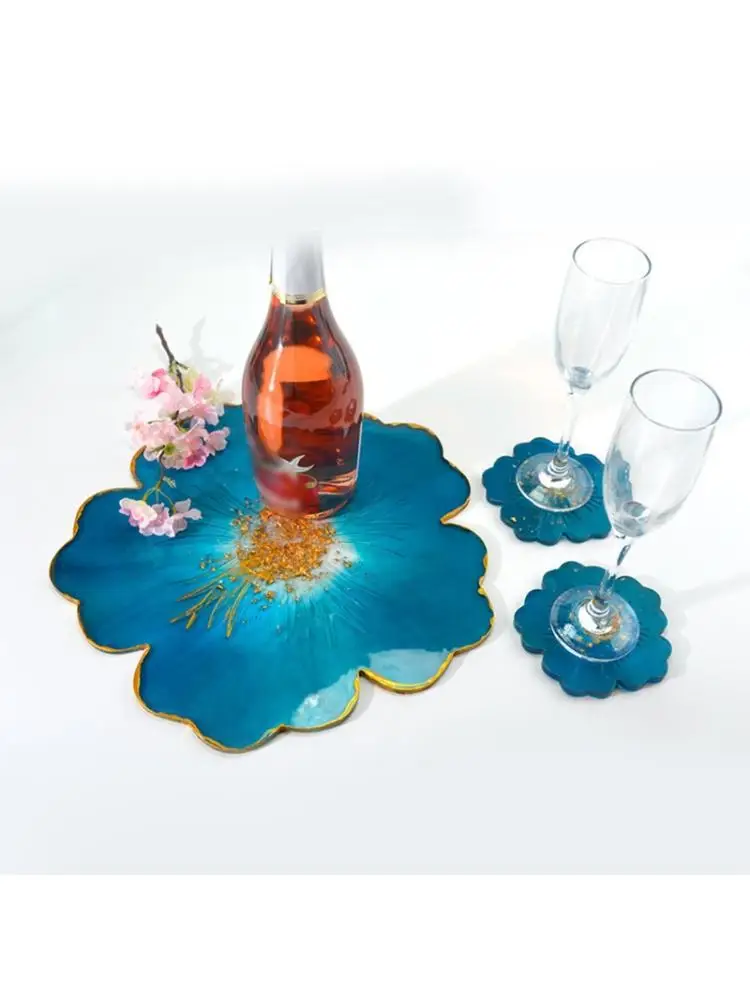 2Pcs/Set DIY Flower Shape Coaster Pad Casting Silicone Mould Crafts Decorations Making Tools Crystal Epoxy Resin Mold