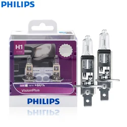 Philips H1 12V 55W P14.5s VisionPlus Halogen Car Headlight VP +60% More Bright Light Auto Lamps Original Bulbs 12258VPS2, 2X