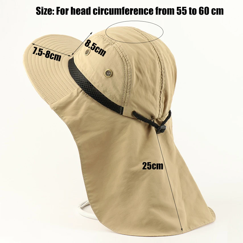 CAMOLAND Summer UPF50+ Sun Hats Women Mens Casual Boonie Hat With Neck Flap Outdoor Long Wide Brim Fishing Breathable Bucket Hat