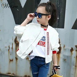 Children's Spring Autumn Outerwear Coats for Girls White Bat Sleeves Oversize Biker Jacket Kids School Bomber Jacket 6 8 10 Year