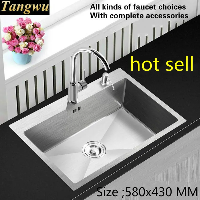 

Free shipping Fashion kitchen sink durable 304 stainless steel 4 mm hand made single slot hot sell 580x430 MM