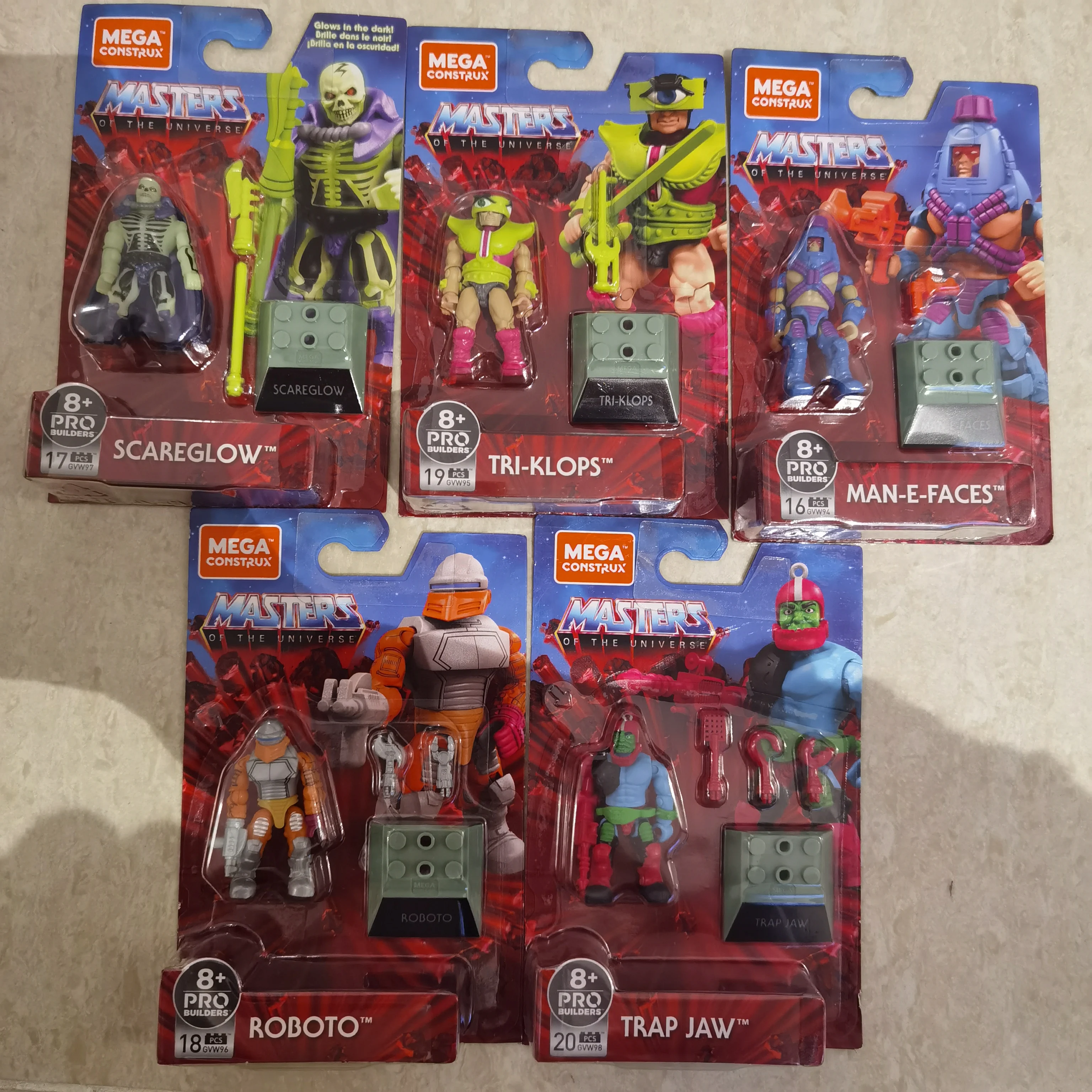 

MEGA CONSTRUX Tri-klops Trap Jaw Man-E-Faces Roboto Scareglow figure toy