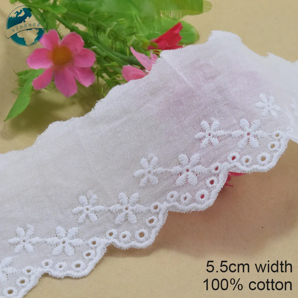 Pure Cotton Embroidery White Lace Sewing Ribbon Trim Wedding Decoration DIY Dolls Colthes Dress Accessories#4212