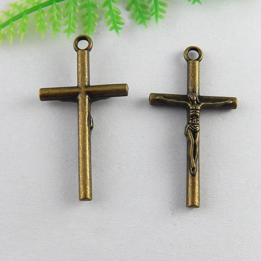 

Julie Wang 10PCS 39*20mm Retro Bronze Alloy Rosary Cross Charms Crucifix Pendant Jesus Christian Jewelry Necklace Bracelet Craft