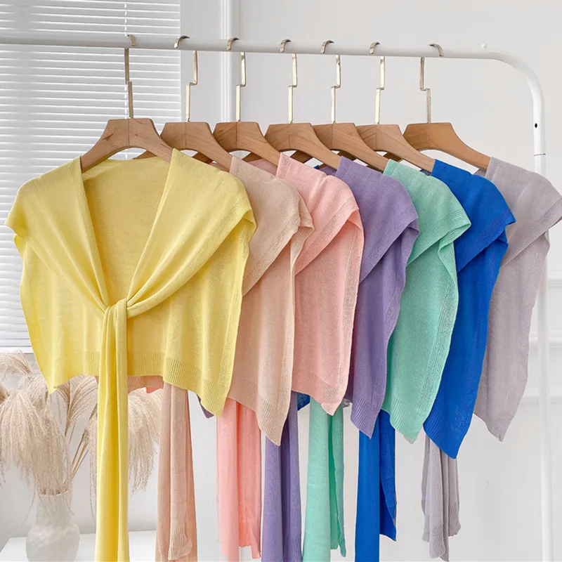 Korean Female Knit Thin Ice Silk Fake Collar Knotted Cape Sunscreen Shawl Pashmina Summer Air Conditioning Neck Guard Scarf P14