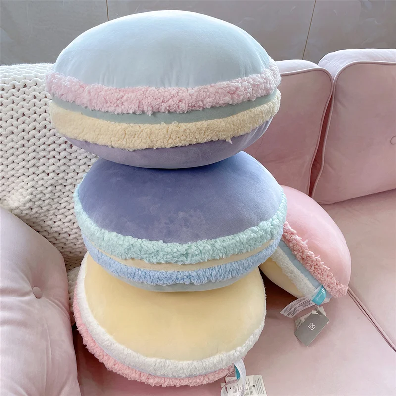 

Simulation 3D Macaron Dessert Bread Pillow Sofa Chair Cushion Game Mat Plush Toy For Kids Girl Room Gift Decoatives