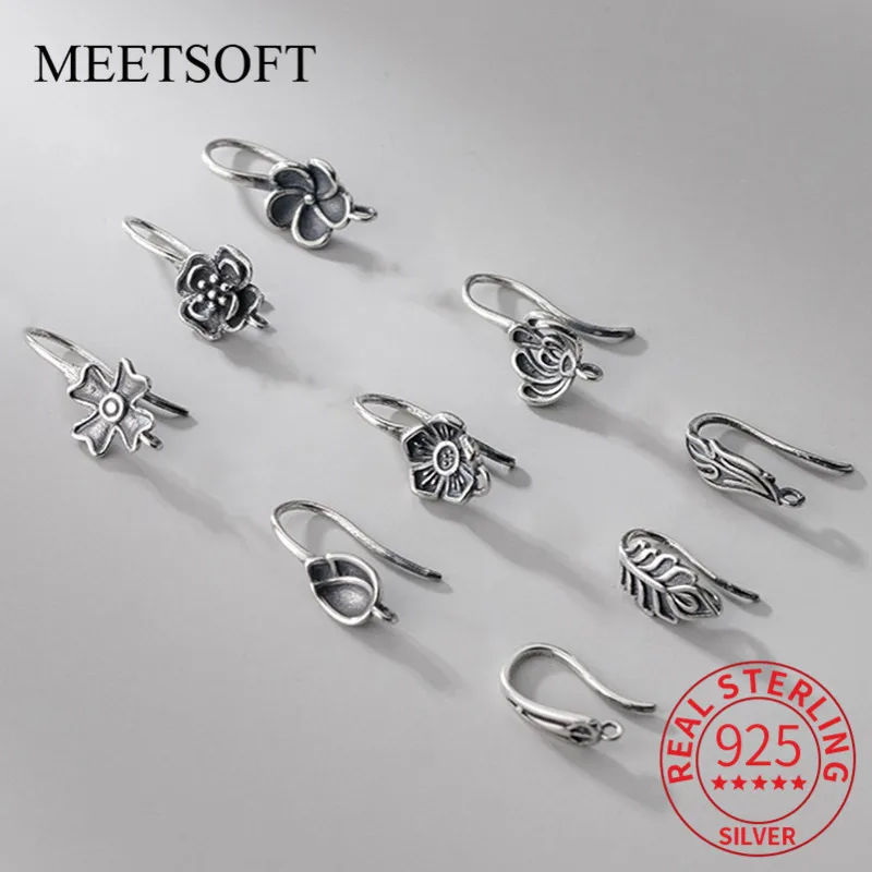 MEETSOFT Vintage S925 Sterling Silver Matte Semi finished Ear hook drag of DIY handmade Fine Jewelry Accessory wholesale Gift