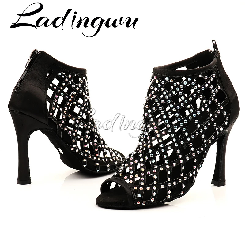 Ladingwu Schwarz Tanz Schuhe Frau Schuhe Dance Latin Sparkle Strass Frauen Ballroom Dance Schuhe Latin Tango Tanz Schuhe 10cm