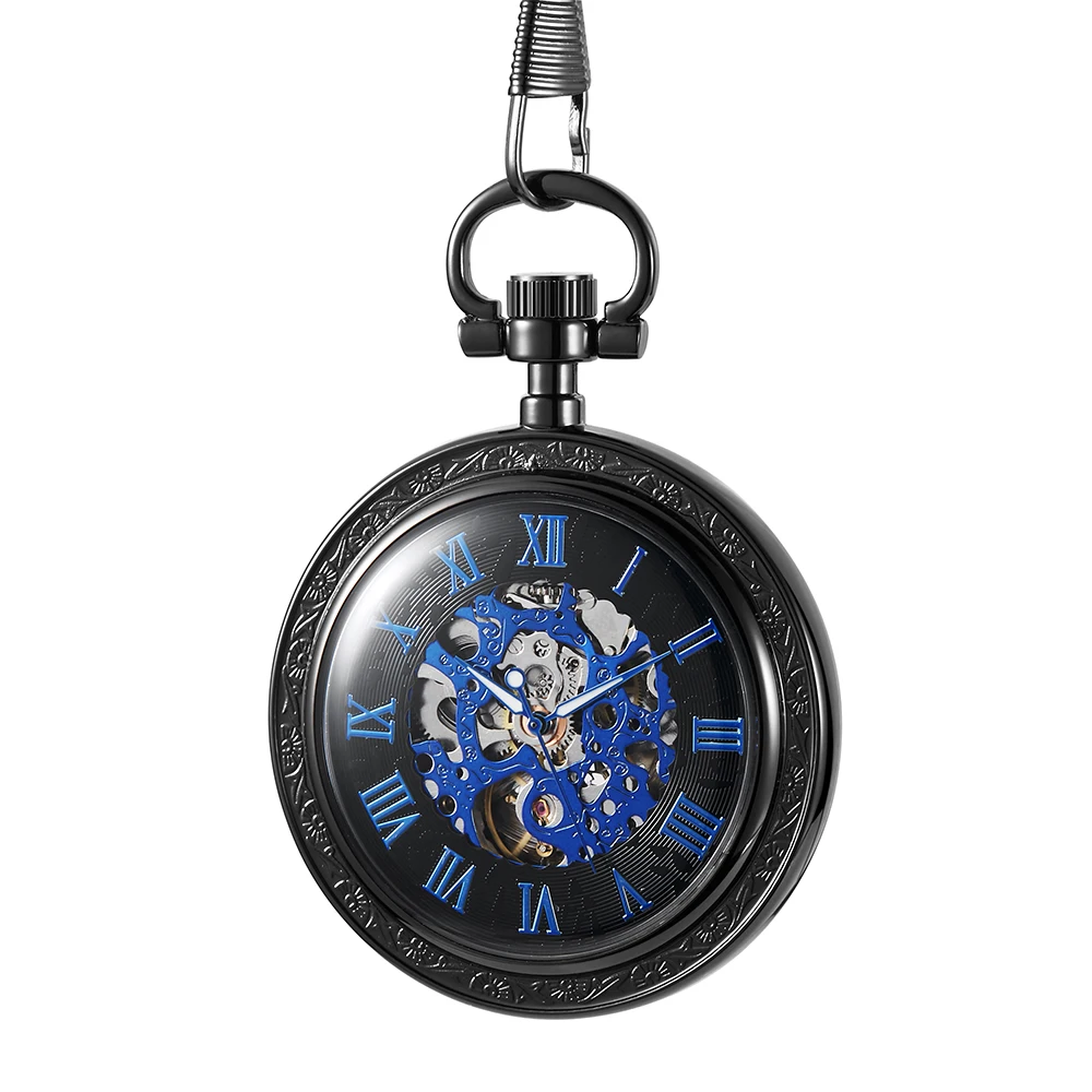 Luxurious Silver Mechanical Hand Wind Antique Pocket Watch Exquisite Roman Numerals Women Men Watches Pendant Clock Gifts Elder