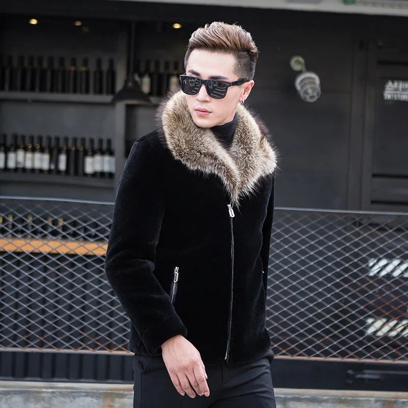 Coat 100% Wool For Men Warm Luxury Natural Raccoon Fur Collar Long Parka Genuine Fur Jacket Plus Size LX2471