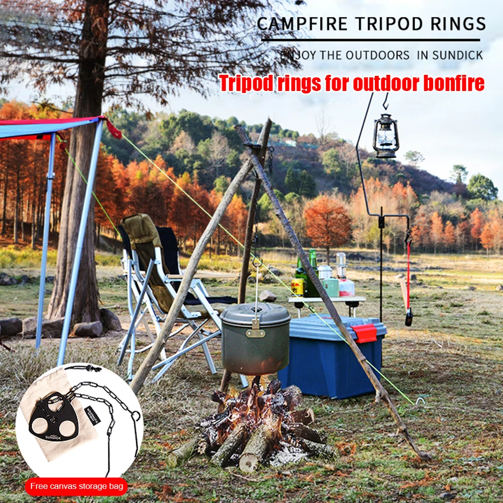 Portable Detachable Outdoor Barbecue Tripod Hanging Rack Stainless Steel Camping Campfire Grill Pot Triangle Hanger Stand Set