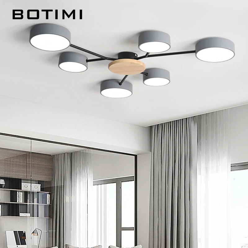 BOTIMI New Arrival Modern LED Chandelier With Round Gray Metal Lampshades For Living Room Nordic Ceiling Mounted Bedroom Lustre