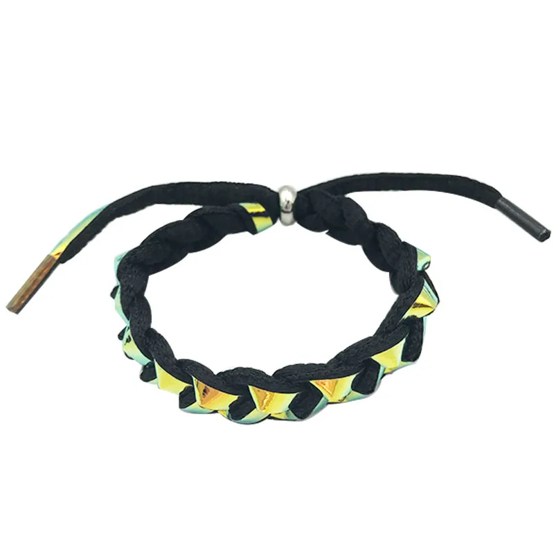 HanJing Fluorescent Woven  Shoelace Bracelet Luminous Colorful Trendy Handmade Braided Wrap Rope Bracelets Adjustable Jewelry