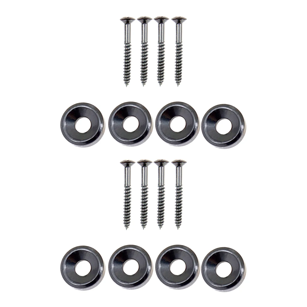 2 Sets/8 pcs Electric Guitar Neck Joint Mounting Ferrules with Screws Black Dia 14mm