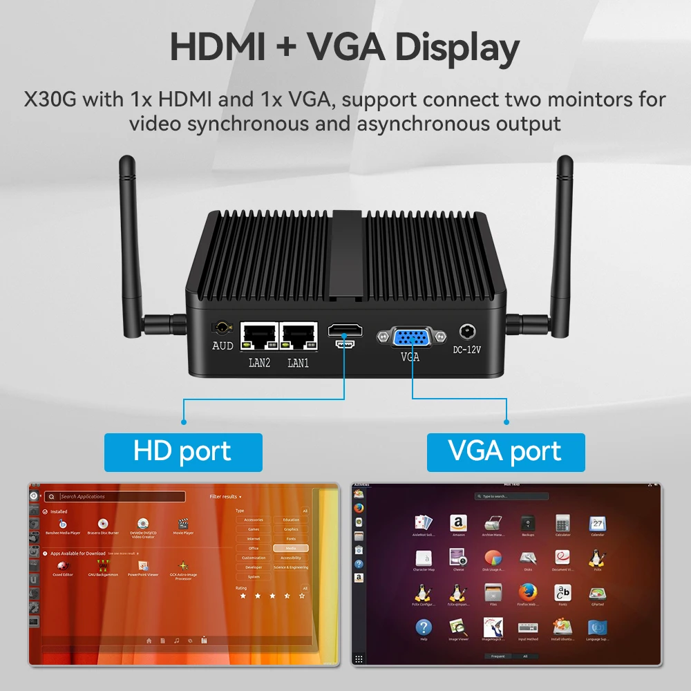 X30G Fanless Industrial Mini PC Intel Celeron N5095 2x Gigabit Ethernet 2x COM RS232 M.2 NVMe SSD 4x USB WiFi Windows 10 Linux