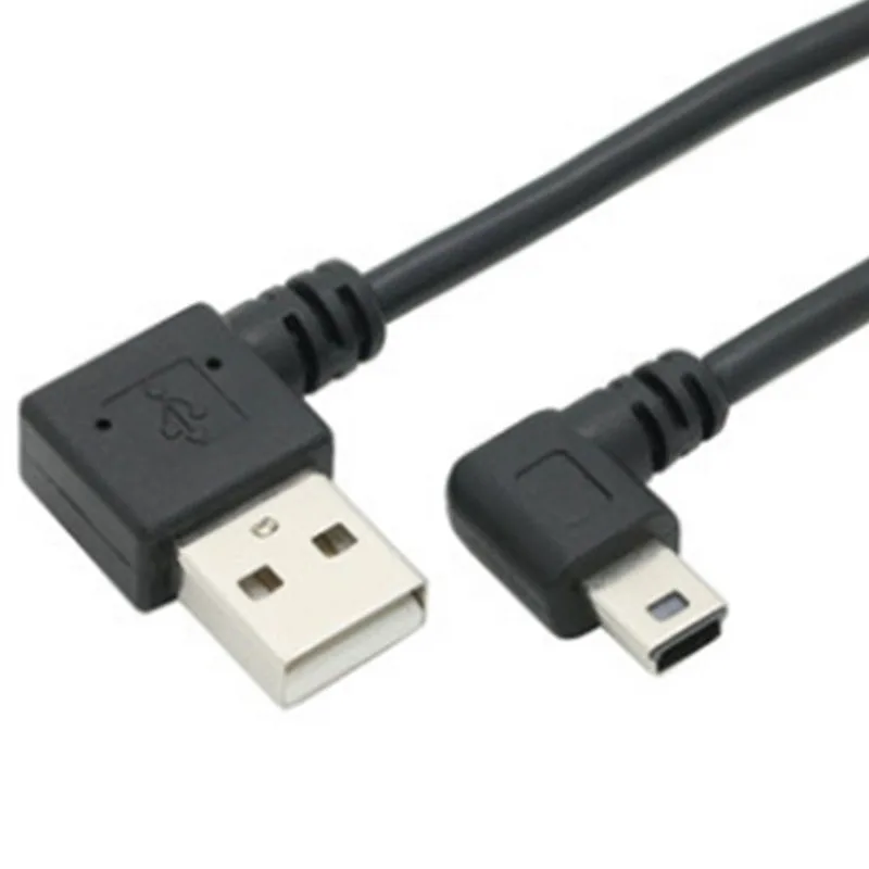 0.25m Left right  Mini USB B Type 5pin Male 90 Degree Left Angled to USB 2.0 Male Data Cable Black Color