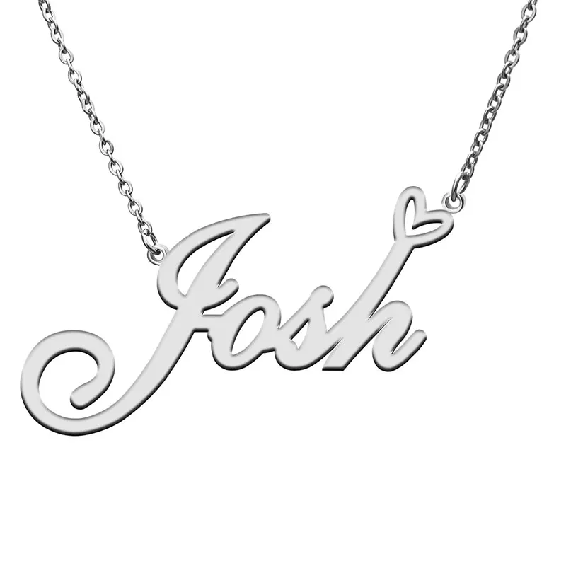 Josh with Love Heart Name Necklace for Women Stainless Steel Jewelry Nameplate Pendant Femme Mother Child Girls Gift