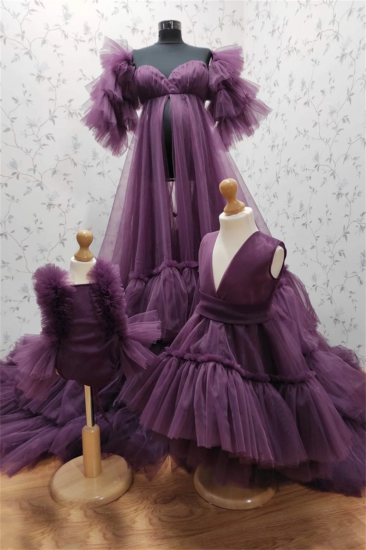 Vestidos de maternidad rosas para sesión de fotos, faldas escalonadas, maxivestido con abertura frontal para fotografía, ropa de fiesta para mujeres embarazadas