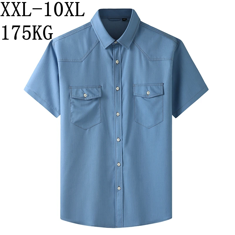 

10XL 8XL 7XL New Summer Top Quality Casual Oxford Men's Shirts With Pockets Comfortable Loose Shirt Men chemise homme Blue Dress