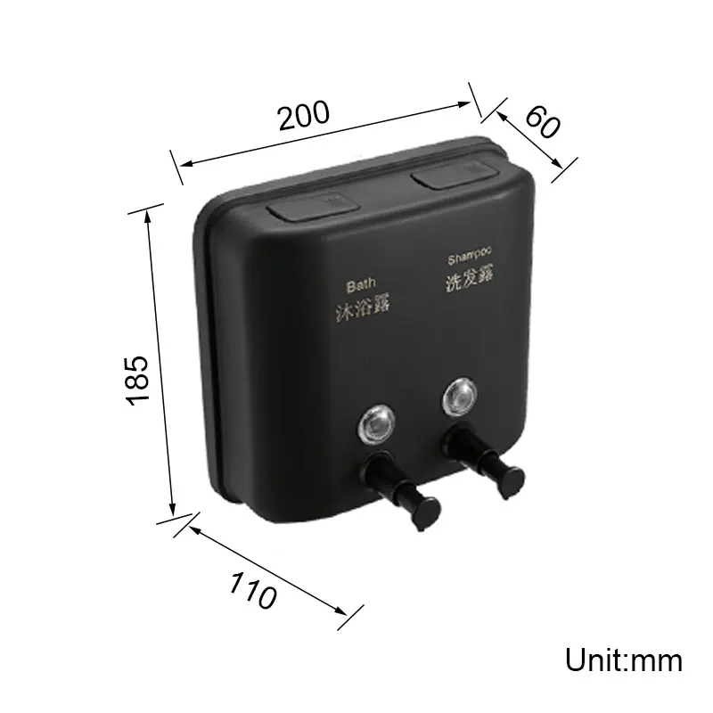 1500ml Manual Double Soap Dispenser Wall-mounted, 304 Stainless Steel Bathroom Shampoo and Shower Gel Pump Matte Black