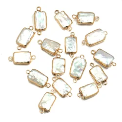 Natural Freshwater Pearl Pendant Square shape Double hole connector Pendants for Jewelry Making DIY Necklaces Accessories10x20mm