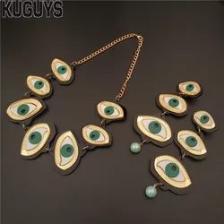 KUGUYS Vintage Green Eyes Tassel Earrings for Women Hyperbole Acrylic Large Drop Earring Fashion Jewelry Cool Trendy Accessories