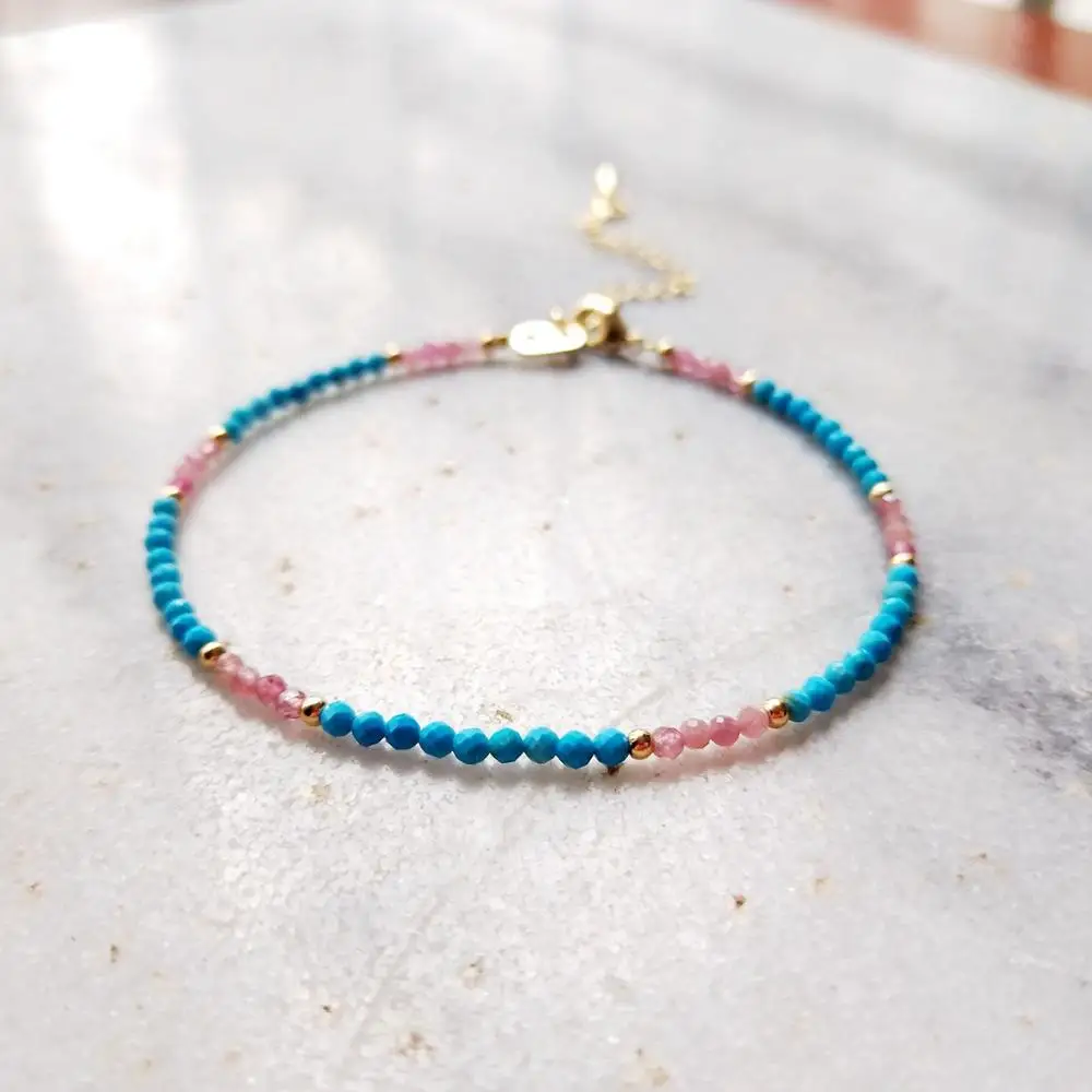 Lii Ji Multi Color Bracelet Natural Stone Lapis lazuli Peridot Labradorite Pink Tourmaline Dyed Turquoise Bracelet 1pcs