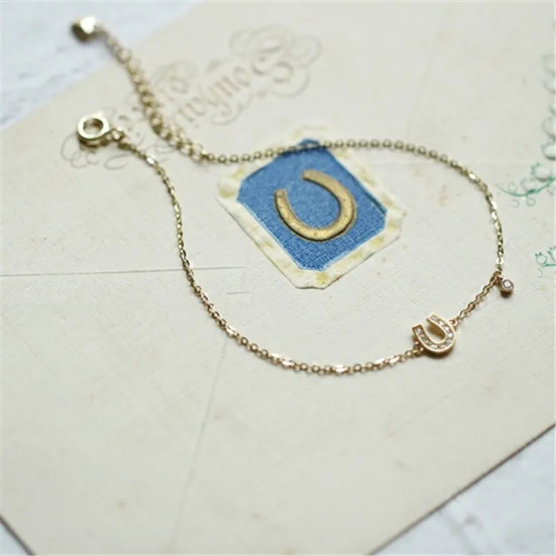 925 Sterling Silver Simple Letter U 14k Gold Plating Bracelet Women Exquisite Sweet Student Girlfriends Jewelry Friendship Gift