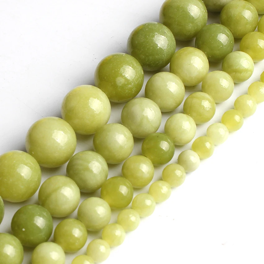 Natural Chinese Green Jades Stone Bead Round Beads for Jewelry Making 15\'\' Strand DIY Bracelet 4mm 6mm 8mm 10mm