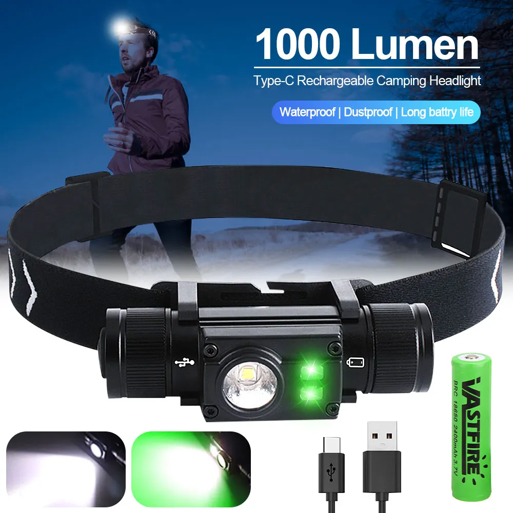 1000lums Hands-free White/Green/Red LED Headlamp L2+XPE 18650 Rechargeable Lamp 7 Modes Fishing Head Light Tactical Torch