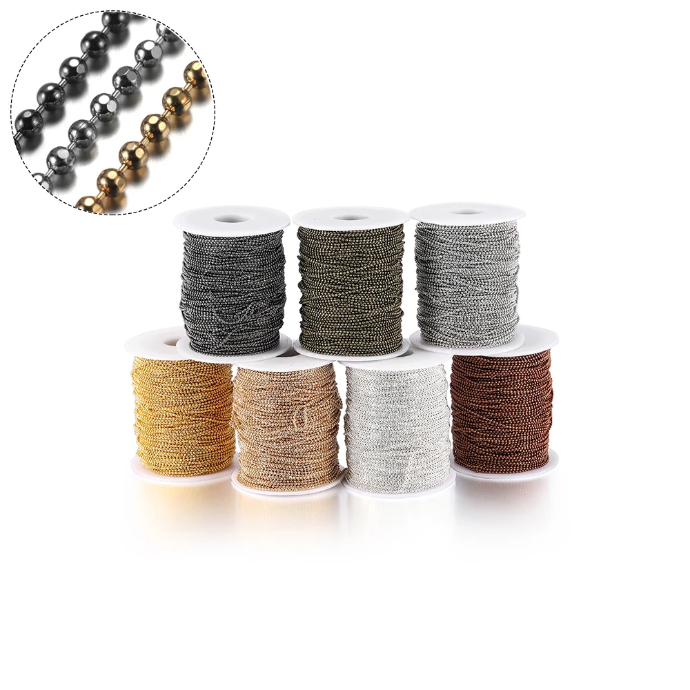 5 metrów/partia złoty kolor miedzi 1.5mm 2.0mm i 2.3mm obliczu Ball łańcuszki z koralików okrągłe łańcuchy z koralików na naszyjnik DIY bransoletka biżuteria