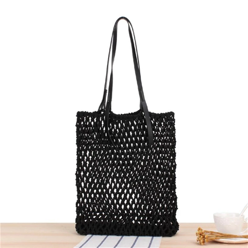 INS Neue Feste Urlaub Reise Tote Tasche Strand Tasche für Frauen Synthese Leder Handarbeit Gewebt Baumwolle Seil One-schulter tasche IL00599