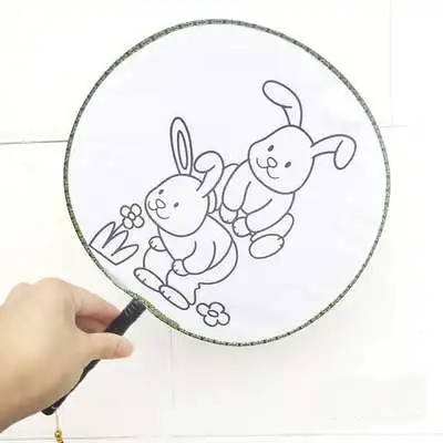 Children's Painting Fan Group Fan Material Package Palace Fan Round Fan Painting Hand-painted Art Material