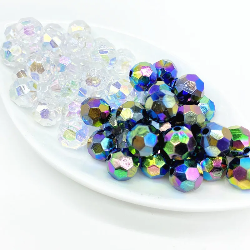 Electroplated AB Color Black White Beads Facet Acrylic  Loose Spacer  for Jewelry Making DIY Bracelet #ZZ04