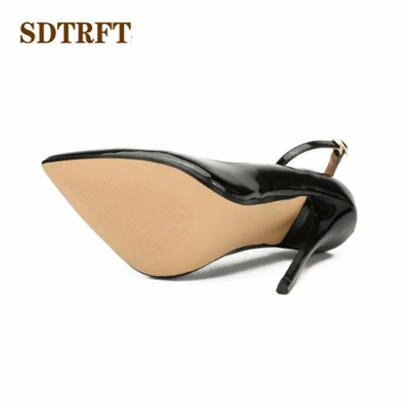 SDTRFT Woman Buckle Pumps 14cm Thin Heels Pointed Toe Stiletto Ladies Patent Leather Classic Fetish Ballet Shoes Plus:40-48 49