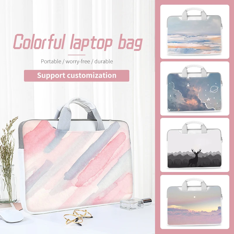 DIY Watercolor Laptop Bag Laptop Case Multi Size Computer PU Hand Bag 12 13.3 14 15.6 17 inch for Macbook/HP/Lenovo/ Acer/Asus