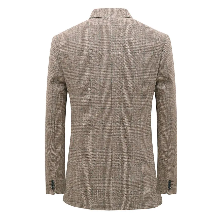 Veste en laine Tweed pour Homme, costume en tissu de laine à carreaux, bleu marine, gris Camel, col cranté, boutons de manchette, manteaux Design