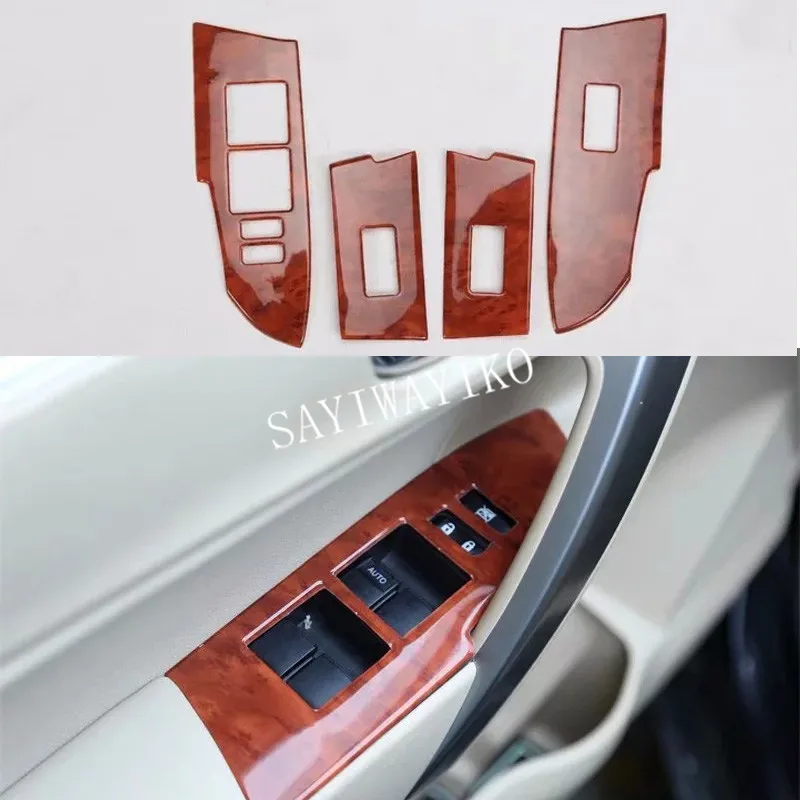 For TOYOTA Corolla 2014-2017 4PCS Wood ABS Chrome Car Interior Door Window Lift Glass Switch Buttons Cover Molding Car Styling