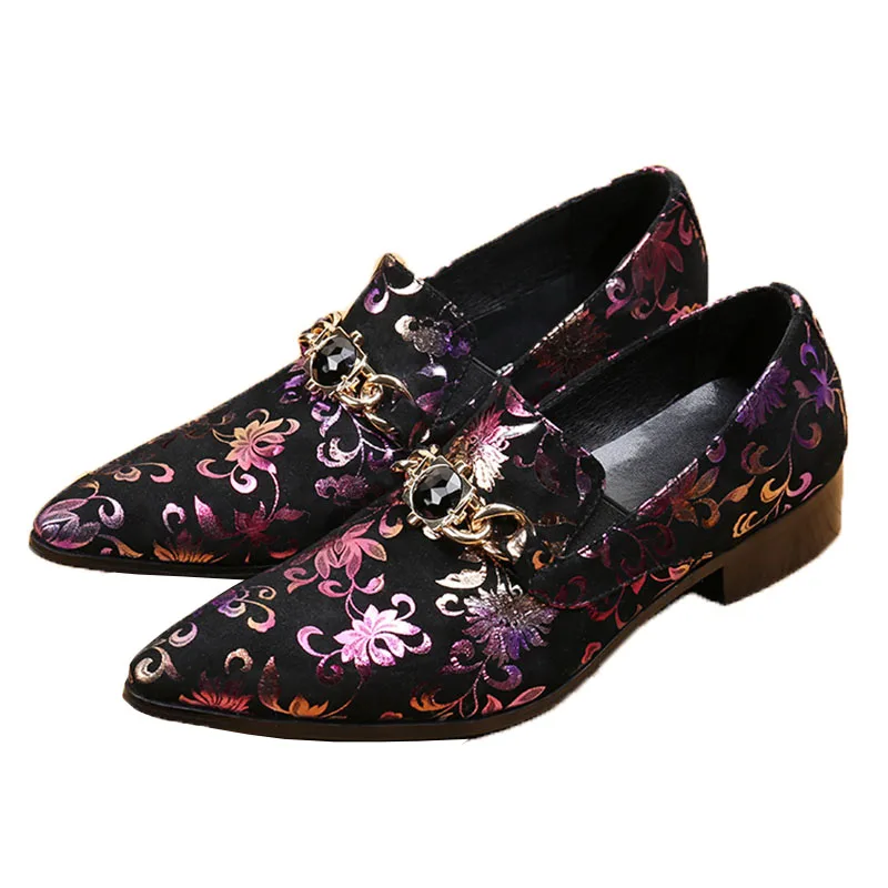 

ntparker New Arrival Men Oxford Shoes Slip On Pointed Toe Black with Shinning Flowers Shoes Man Dress Shoes PartySize 38-46
